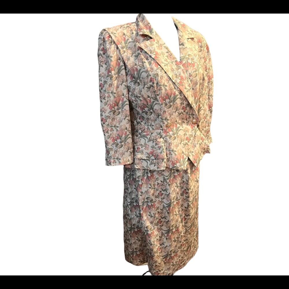 Vtg Shabby Chic Pastel Floral Cottagecore Spring Blazer Skirt Coord Set 12P
